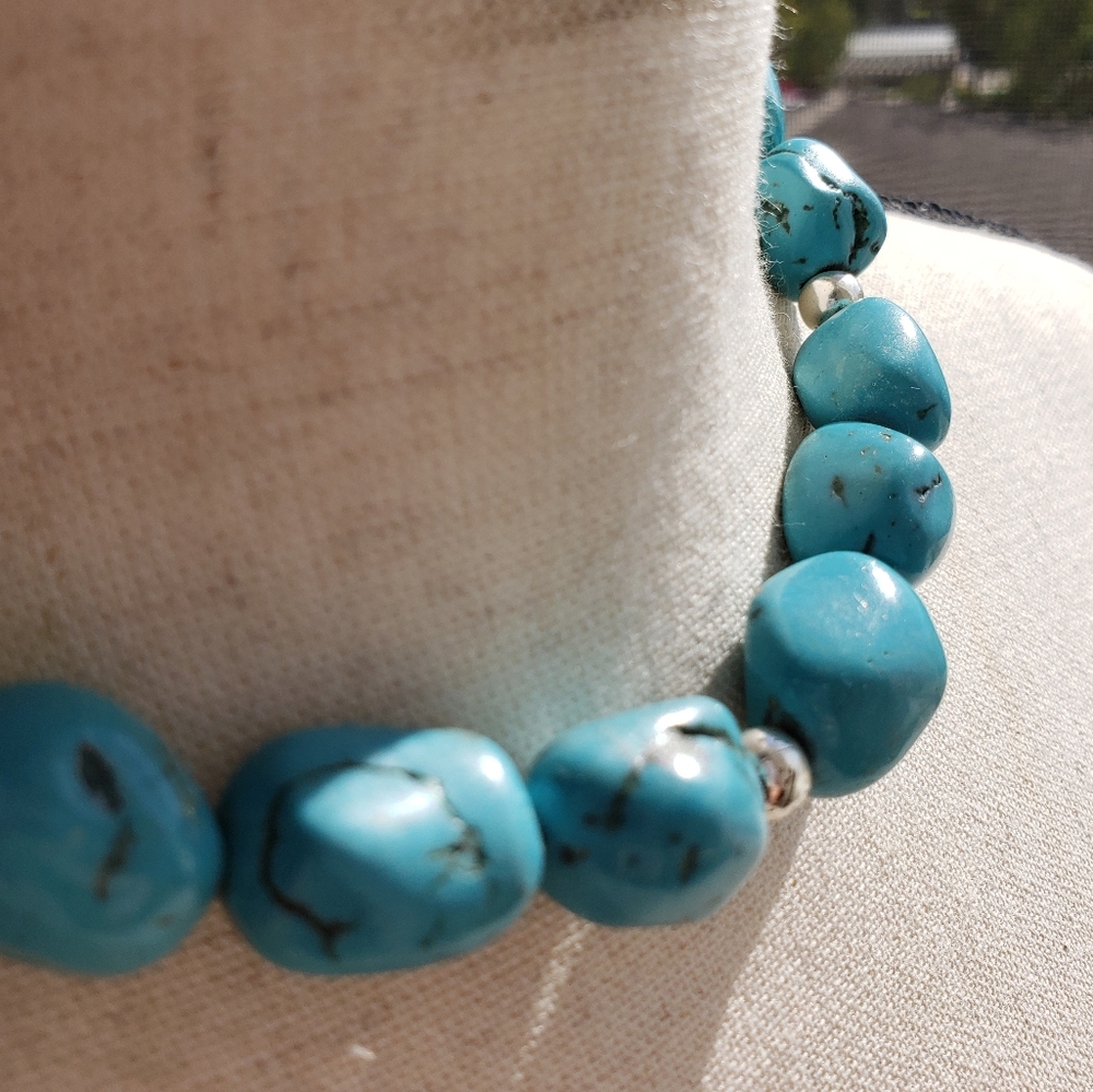 Howlite stone Boho choker necklace w sterling silver